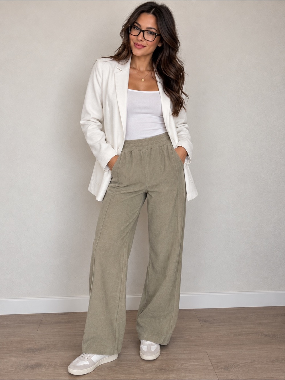 HALARA Beige Wide-Leg corduroy Lounge Pants